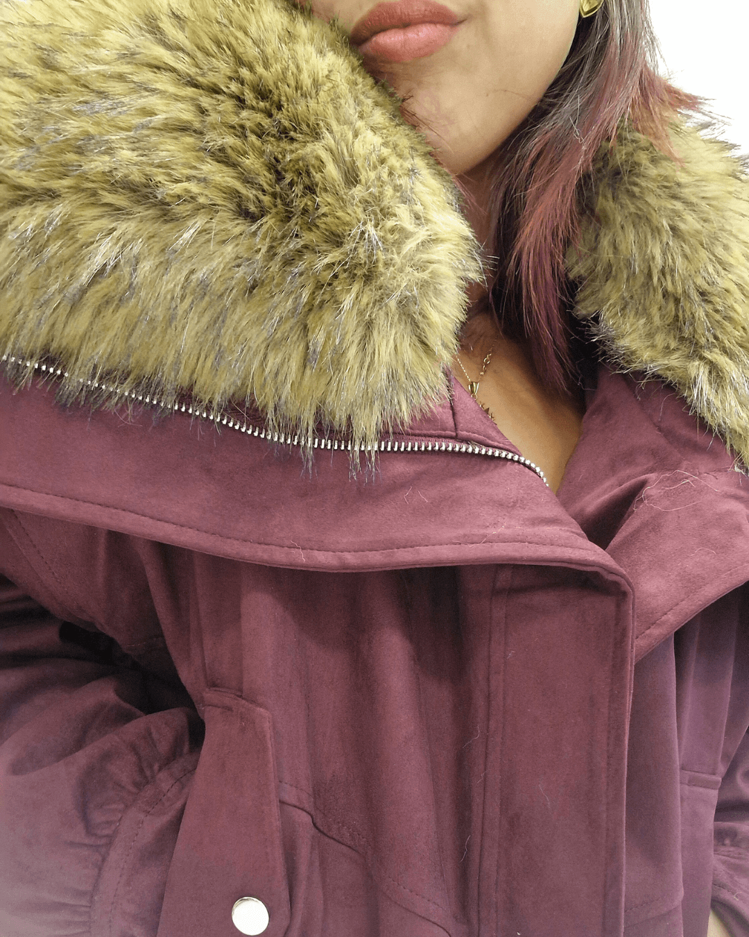 GIUBBOTTO "CLOE" BORDEAUX CON PELLICCIA SINTETICA in paleTTe. abbigliamento