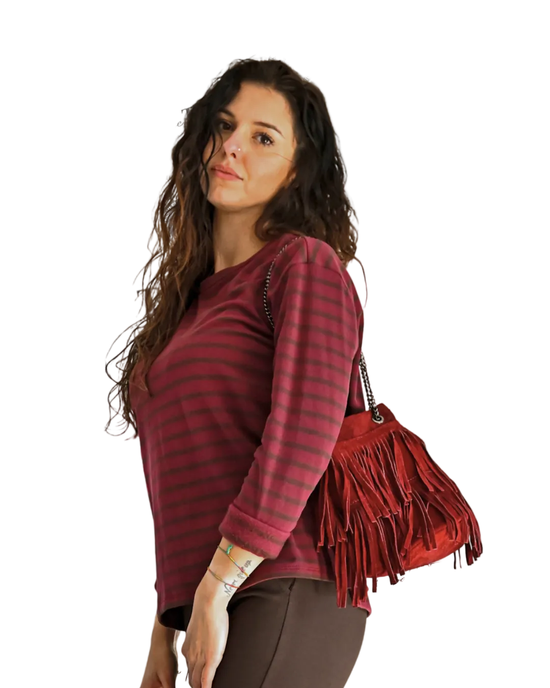 MAGLIA A RIGHE " SOFI" - BICOLORE BORDEAUX in paleTTe. abbigliamento