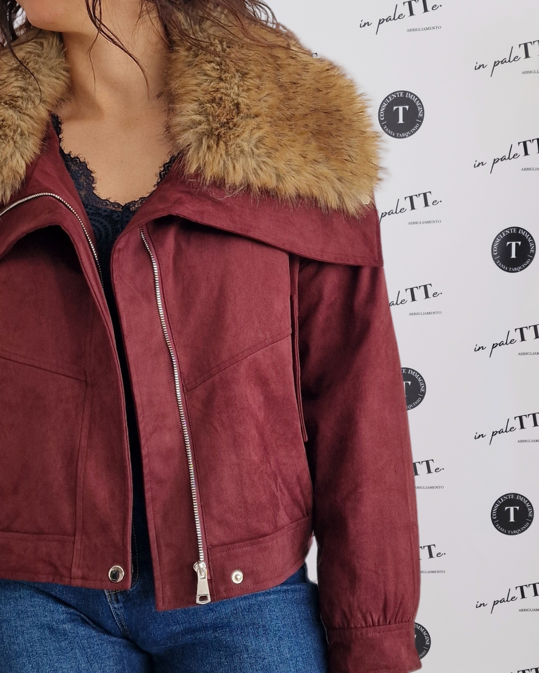 GIUBBOTTO "CLOE" BORDEAUX CON PELLICCIA SINTETICA in paleTTe. abbigliamento
