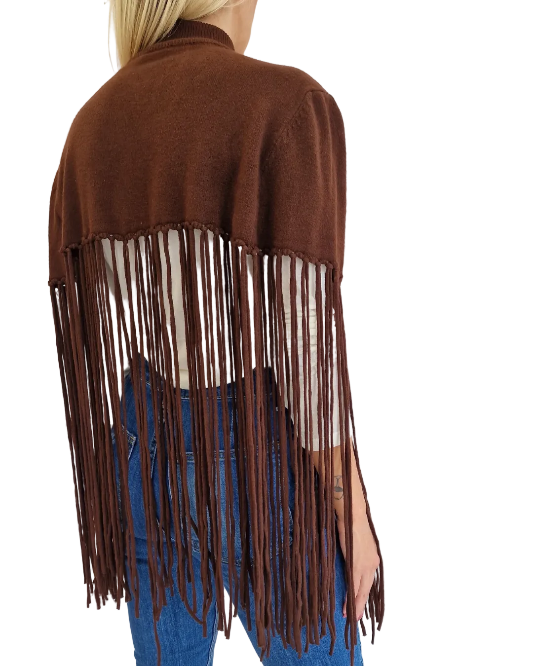 PONCHO MARRONE CON FRANGE in paleTTe. abbigliamento