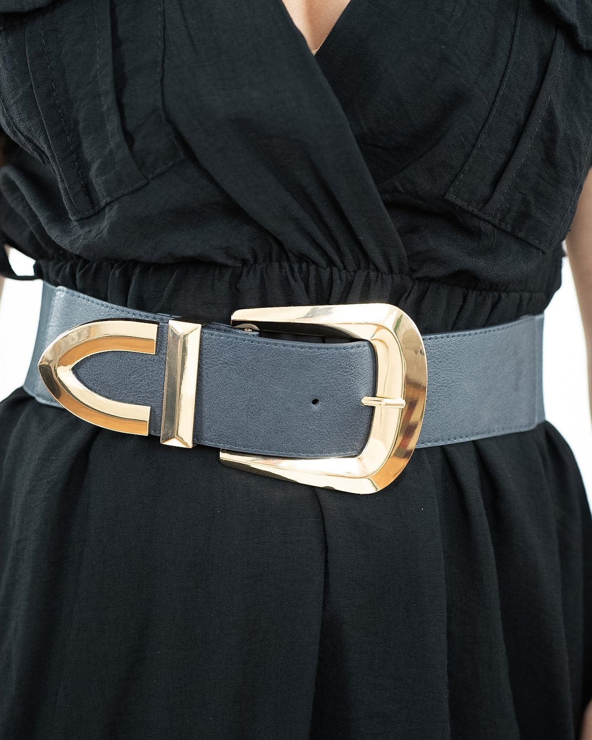 CINTURA ELASTICA ALTA - blu con Fibbia Oro in paleTTe. abbigliamento