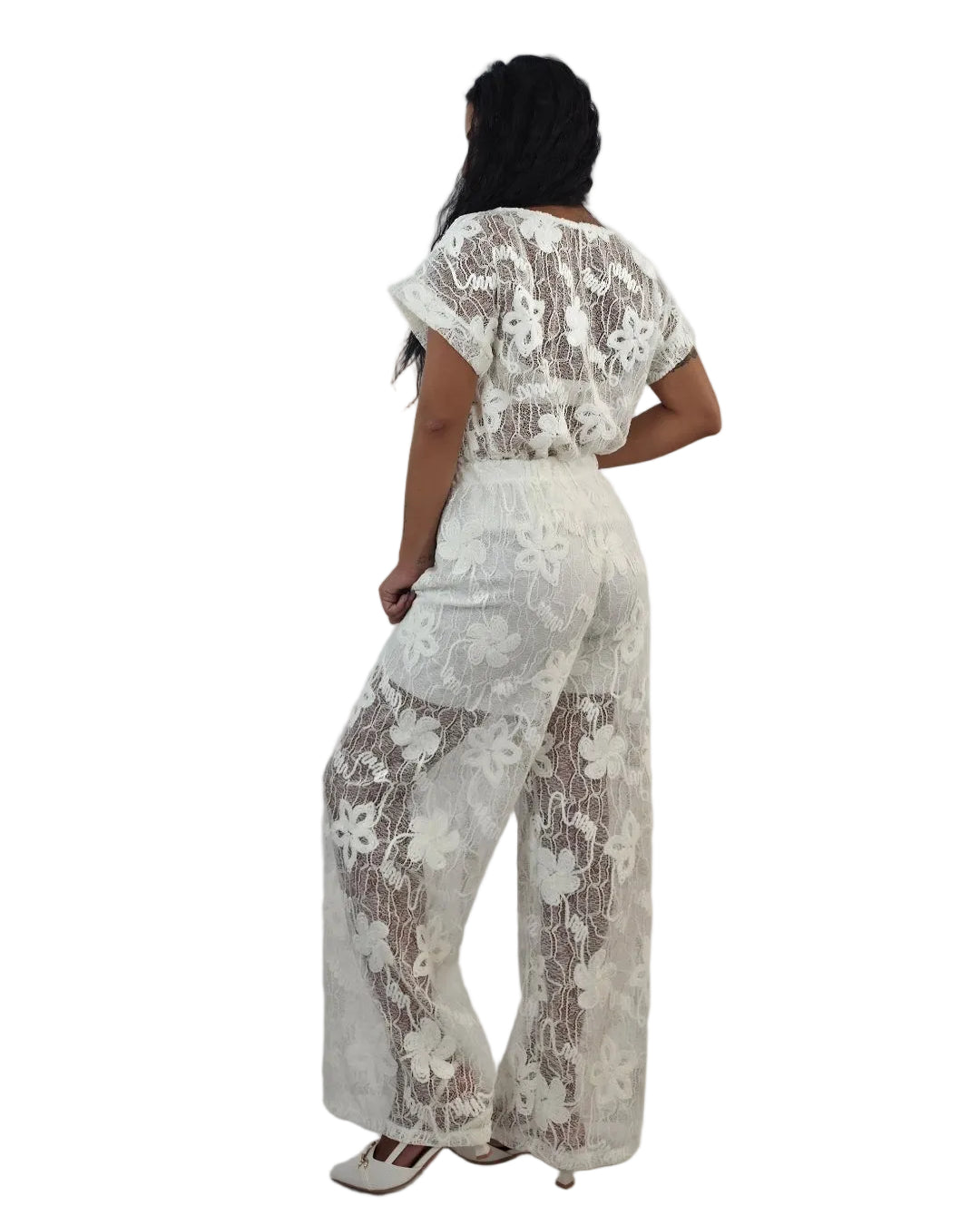 Pantaloni palazzo in tulle pizzo velluto - bianco in paleTTe. abbigliamento
