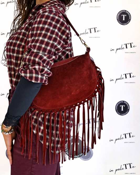 BORSA FRANGE BORDEAUX- vera pelle in paleTTe. abbigliamento