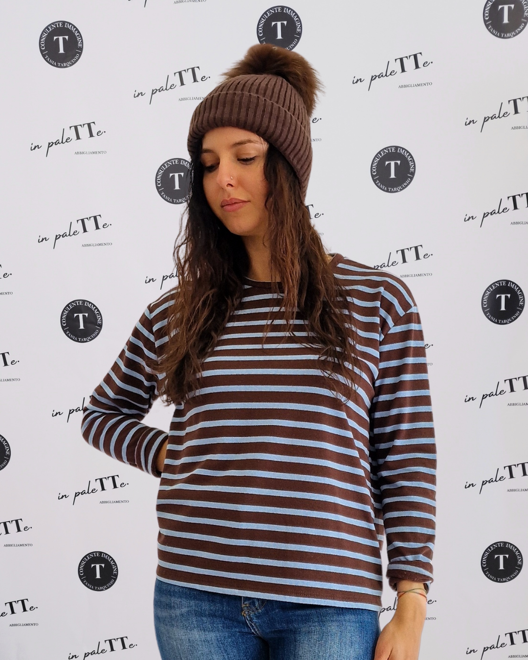 MAGLIA A RIGHE FELPATA - BICOLORE1 in paleTTe. abbigliamento