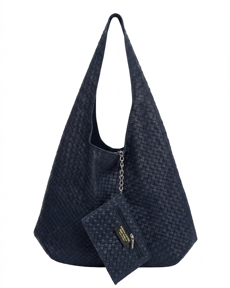 Borsa a Spalla Intrecciata Blu Navy | Vera Pelle in paleTTe. abbigliamento