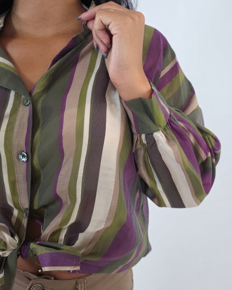 Camicia collo coreana a righe - verde in paleTTe. abbigliamento