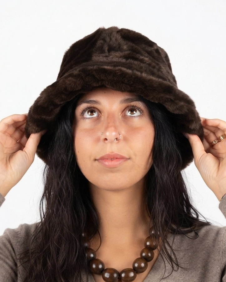 CAPPELLO PESCATORE IN PELLICCIA SINTETICA - marrone in paleTTe. abbigliamento