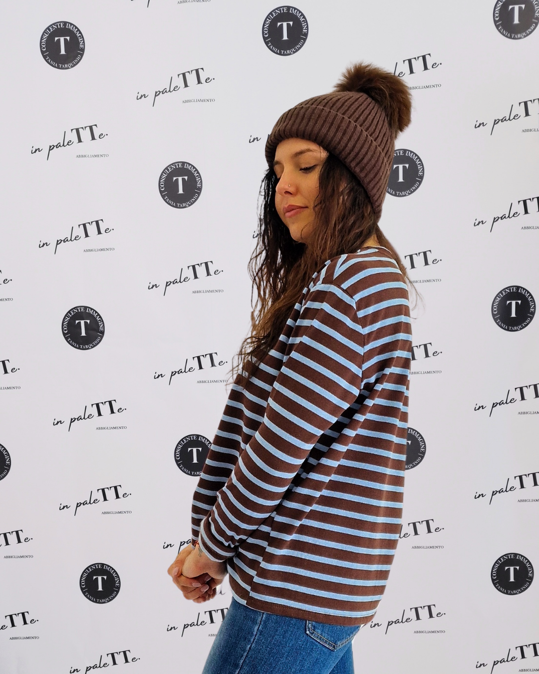 MAGLIA A RIGHE FELPATA - BICOLORE1 in paleTTe. abbigliamento