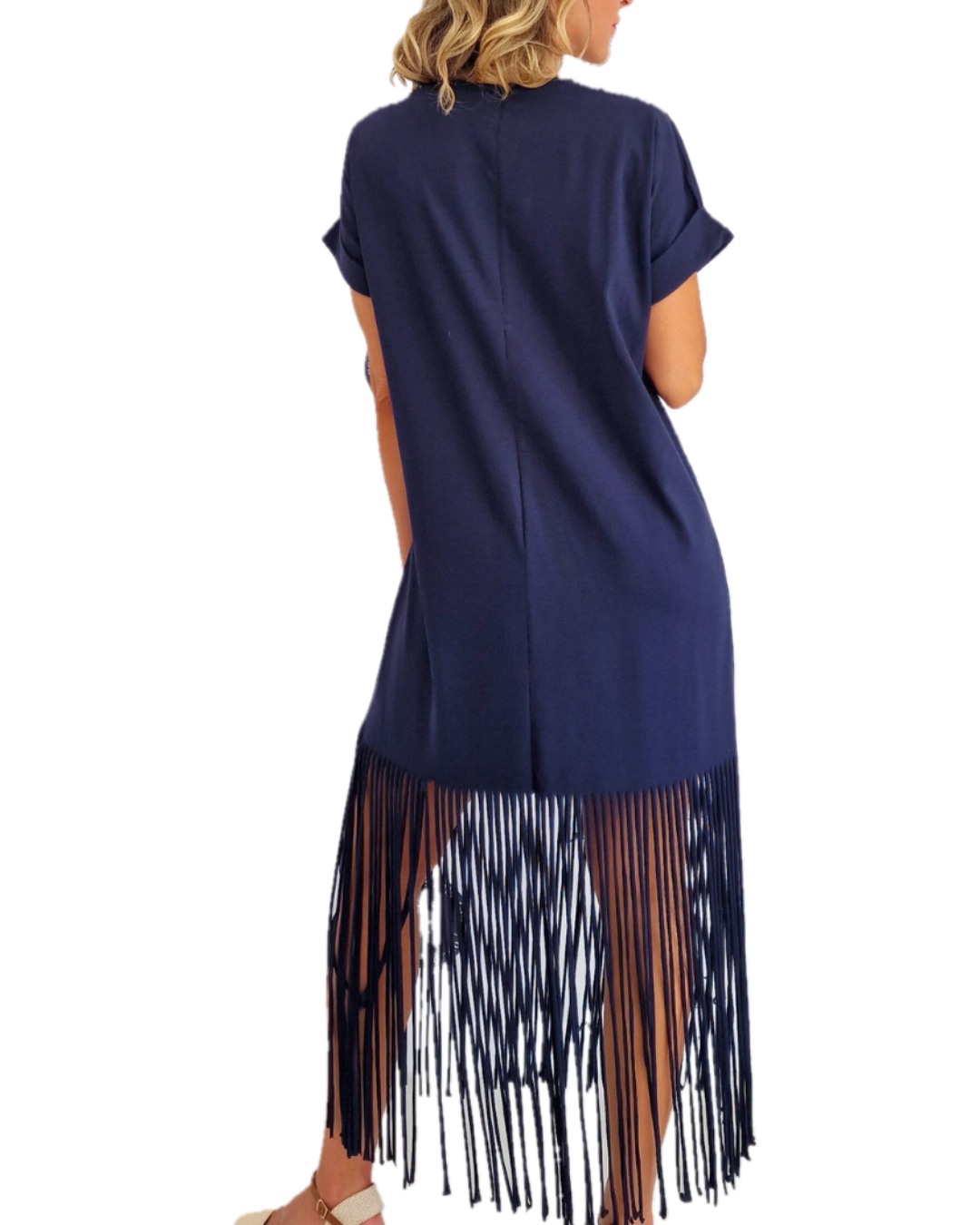 VESTITO FRANGE & COLLANA - blu in paleTTe. abbigliamento