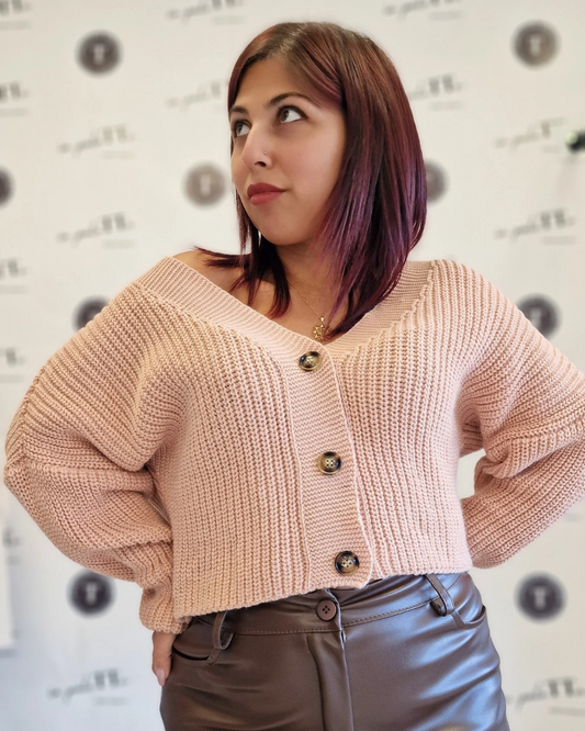 CARDIGAN CROP CON BOTTONI "rosa" in paleTTe. abbigliamento