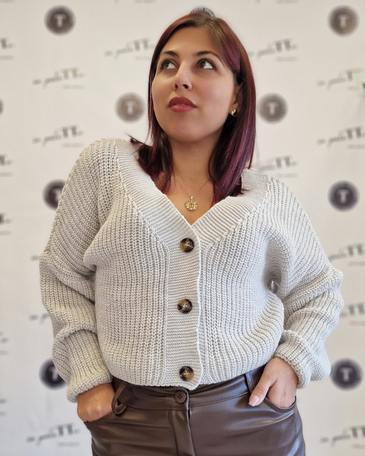 CARDIGAN CROP CON BOTTONI " grigio" in paleTTe. abbigliamento