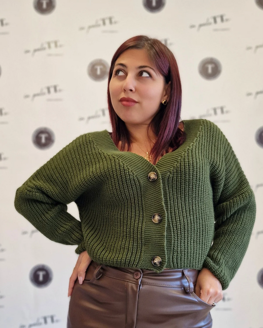 CARDIGAN CROP CON BOTTONI "verde" in paleTTe. abbigliamento