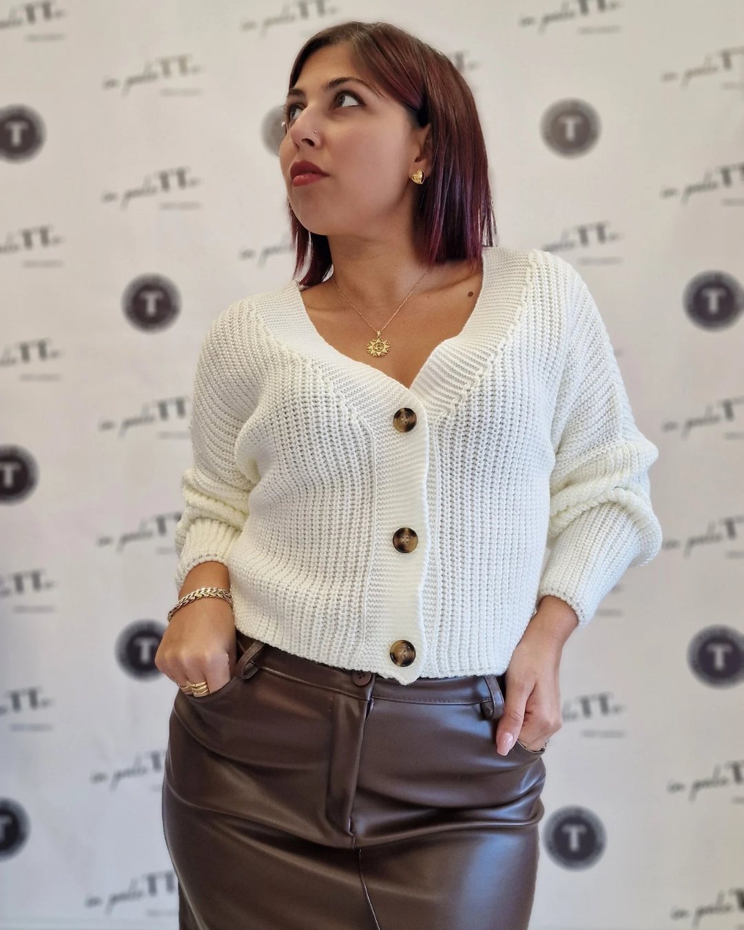 CARDIGAN CROP CON BOTTONI "bianco" in paleTTe. abbigliamento