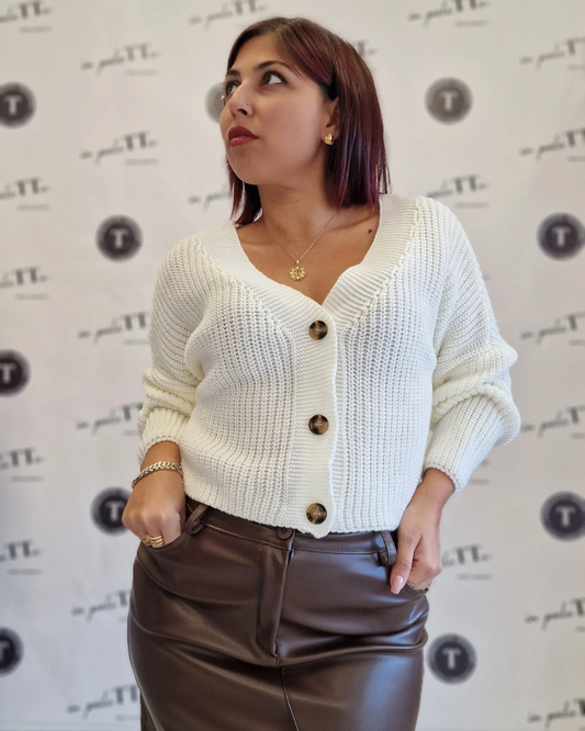 CARDIGAN CROP CON BOTTONI "bianco" in paleTTe. abbigliamento