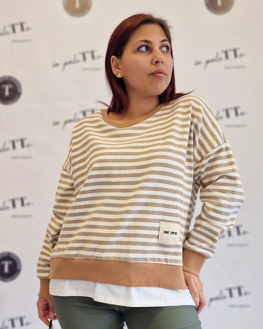 MAGLIONCINO COMBINATO CON FANTASIA A RIGHE E ZIP LATERALE in paleTTe. abbigliamento