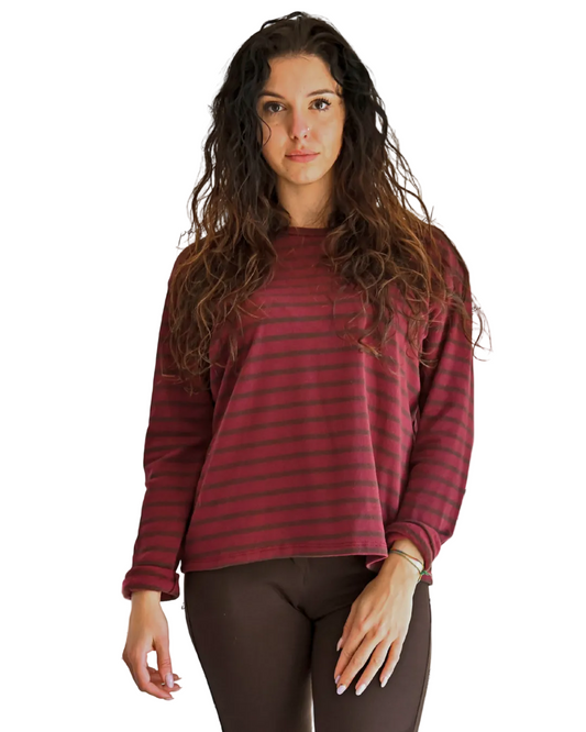 MAGLIA A RIGHE " SOFI" - BICOLORE BORDEAUX in paleTTe. abbigliamento