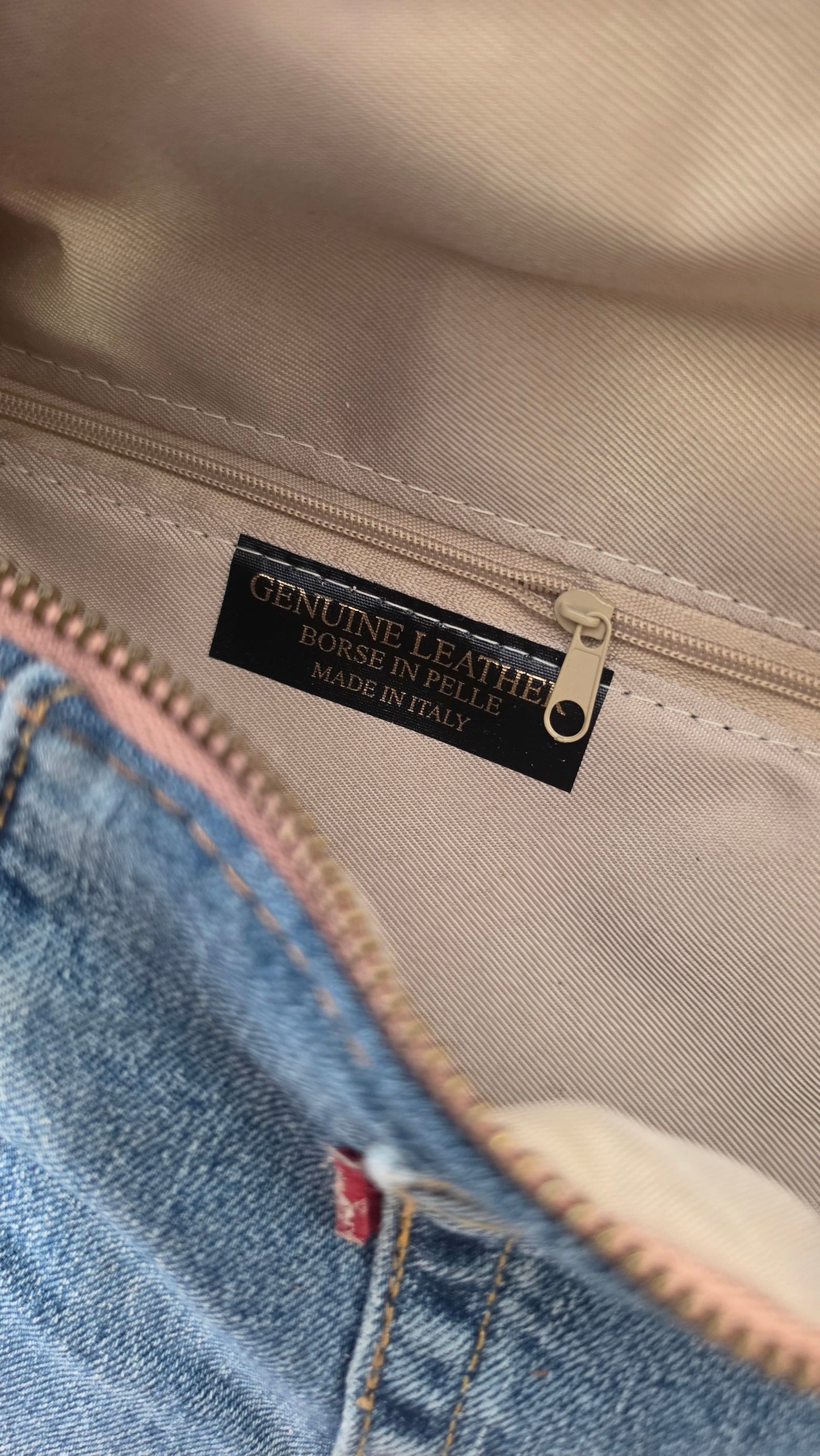BORSA "Hybrid" DENIM E VERA PELLE ROSA in paleTTe. abbigliamento