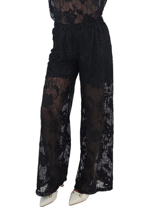 Pantaloni palazzo in tulle pizzo velluto- nero in paleTTe. abbigliamento