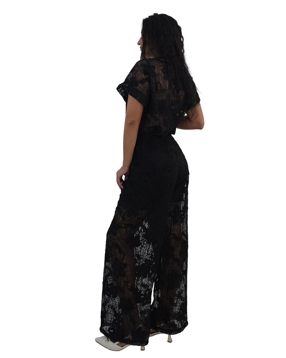 Pantaloni palazzo in tulle pizzo velluto- nero in paleTTe. abbigliamento