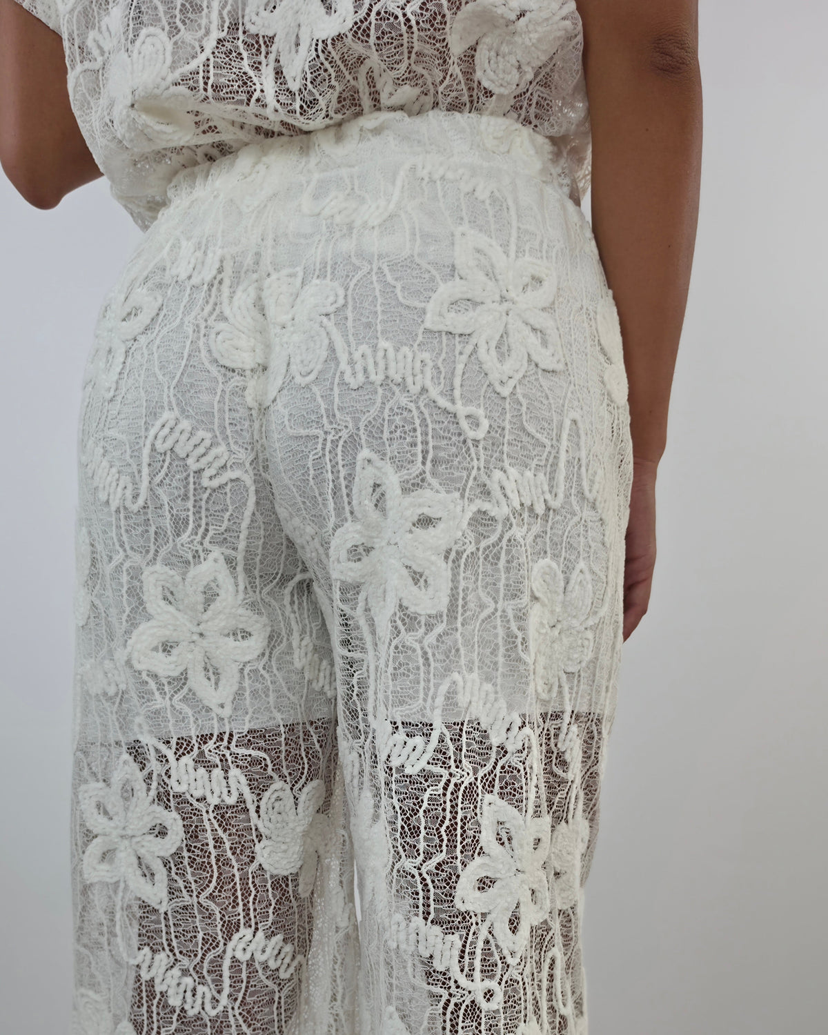 Pantaloni palazzo in tulle pizzo velluto - bianco in paleTTe. abbigliamento