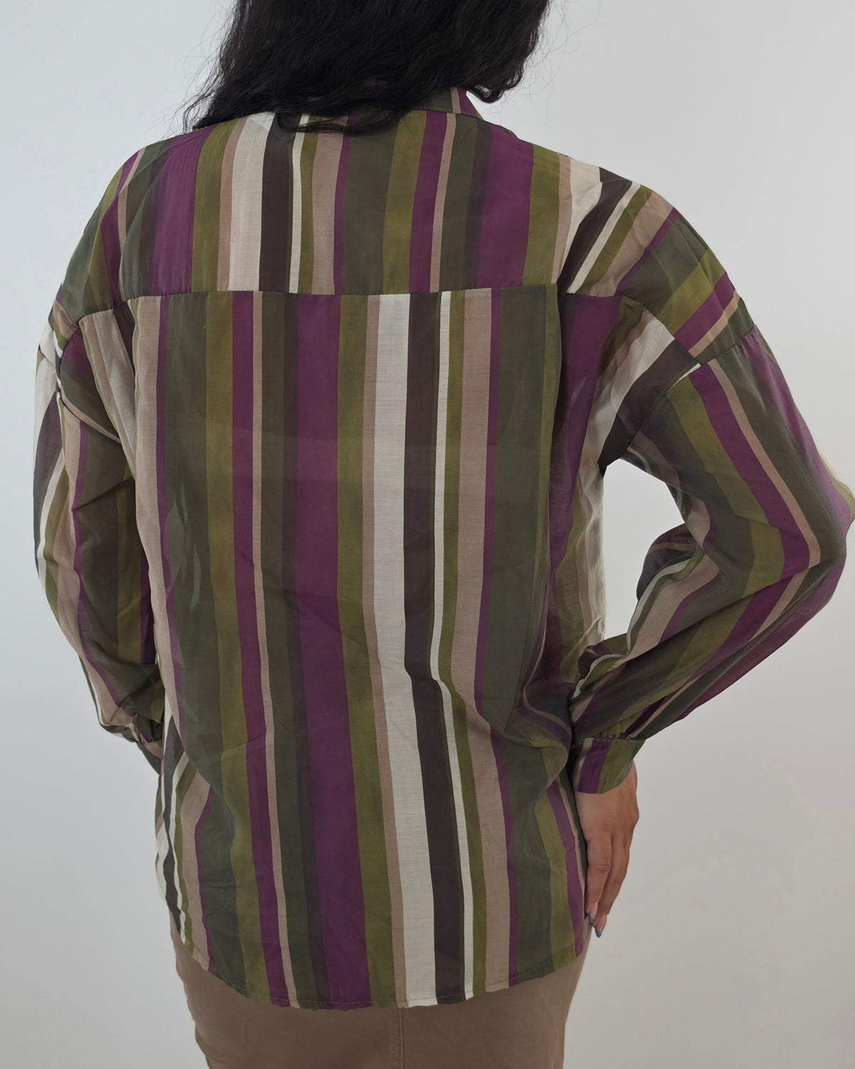 Camicia collo coreana a righe - verde in paleTTe. abbigliamento