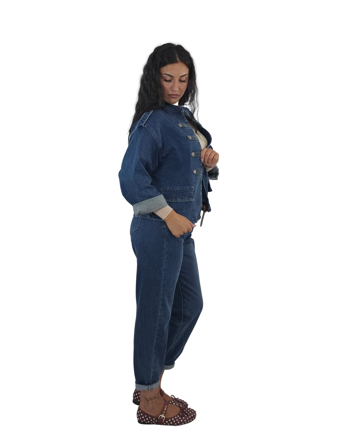 Giacca Corta in Jeans con Bottoni Gioiello e Collo Coreana – in paleTTe. abbigliamento