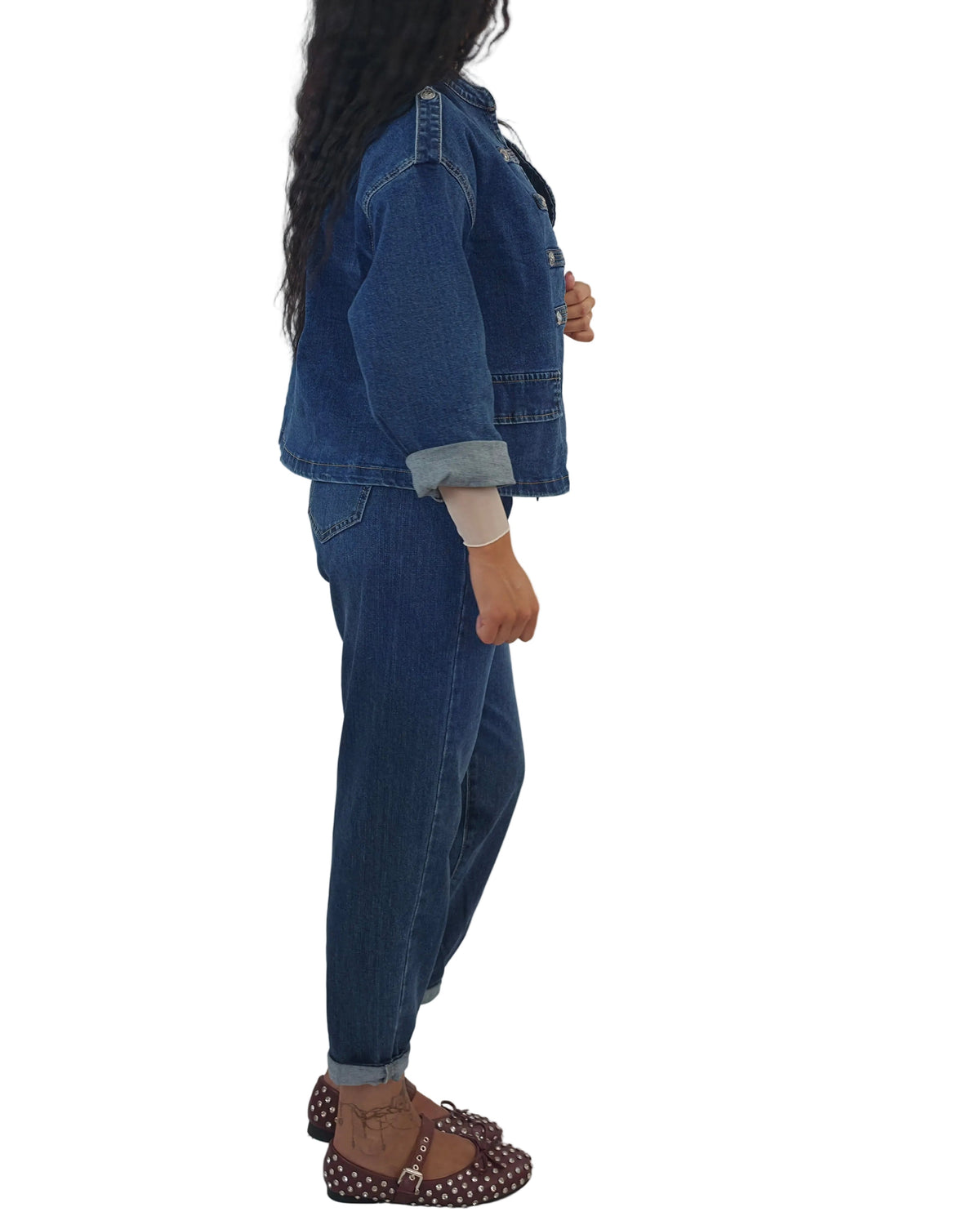 Giacca Corta in Jeans con Bottoni Gioiello e Collo Coreana – in paleTTe. abbigliamento