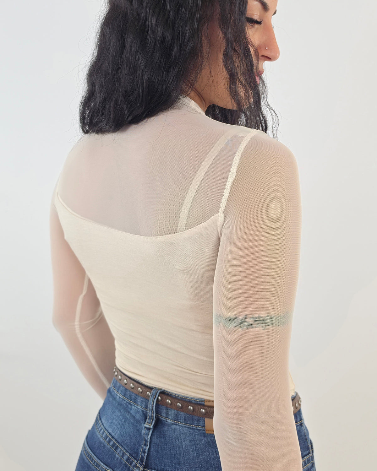 Maglia manica lunga in tulle trasparente - bianco in paleTTe. abbigliamento