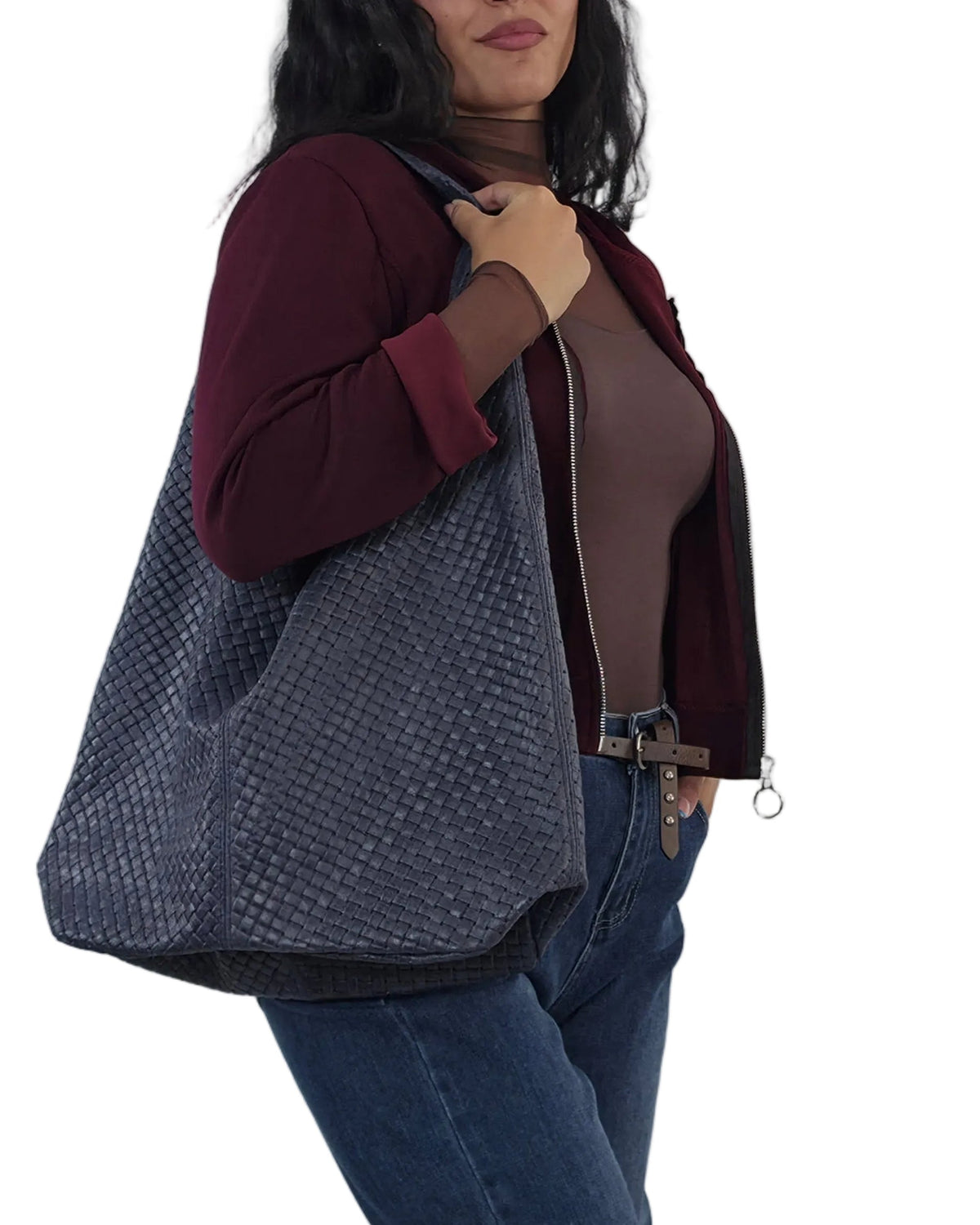 Borsa a Spalla Intrecciata Blu Navy | Vera Pelle in paleTTe. abbigliamento