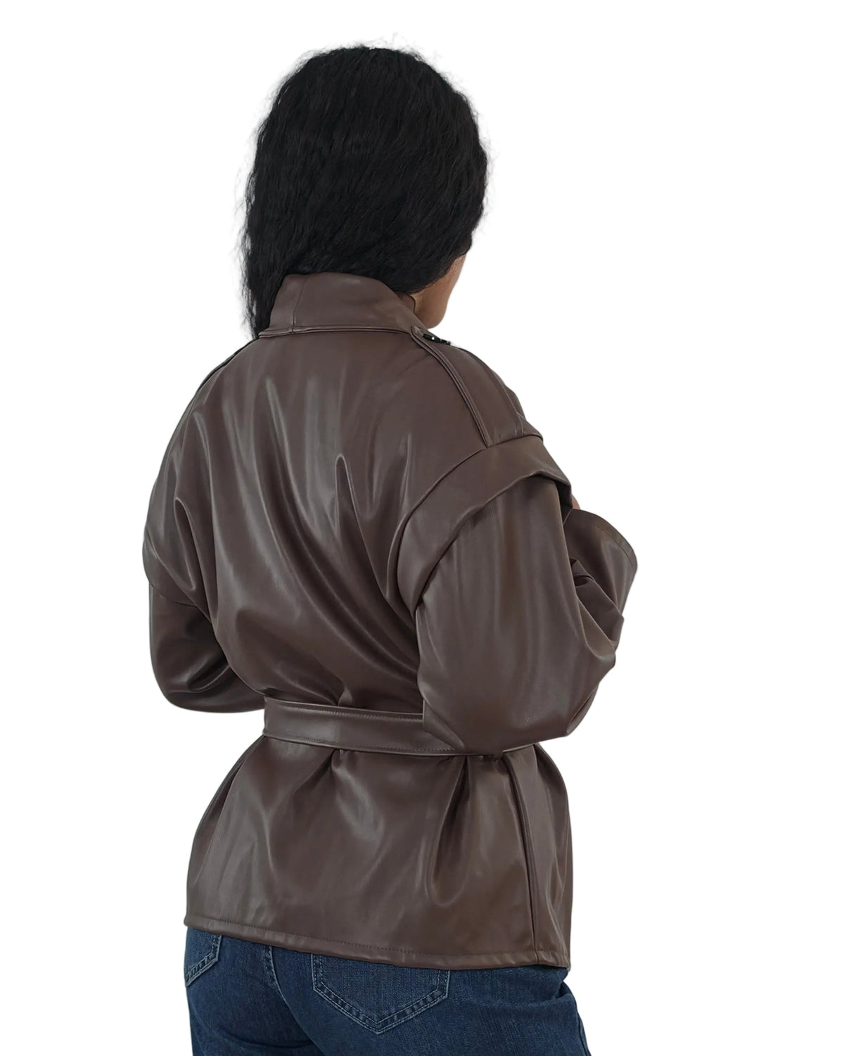 Giacca in ecopelle con cintura Capospalla Donna marrone in paleTTe. abbigliamento