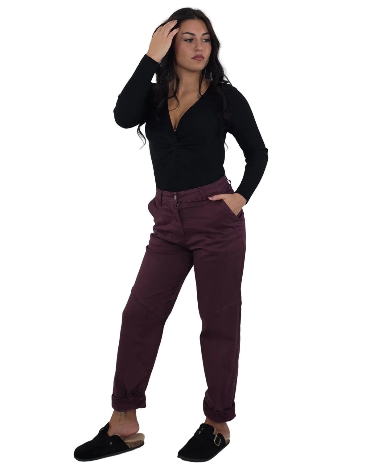 PANTALONE CON RISVOLTO EFFETTO VELLUTO in paleTTe. abbigliamento