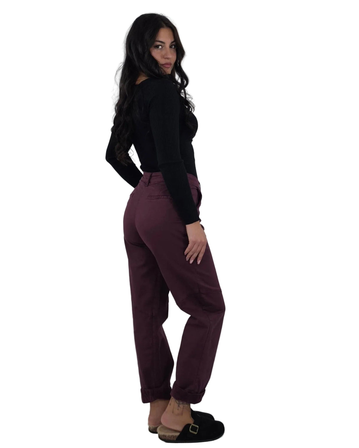 PANTALONE CON RISVOLTO EFFETTO VELLUTO in paleTTe. abbigliamento