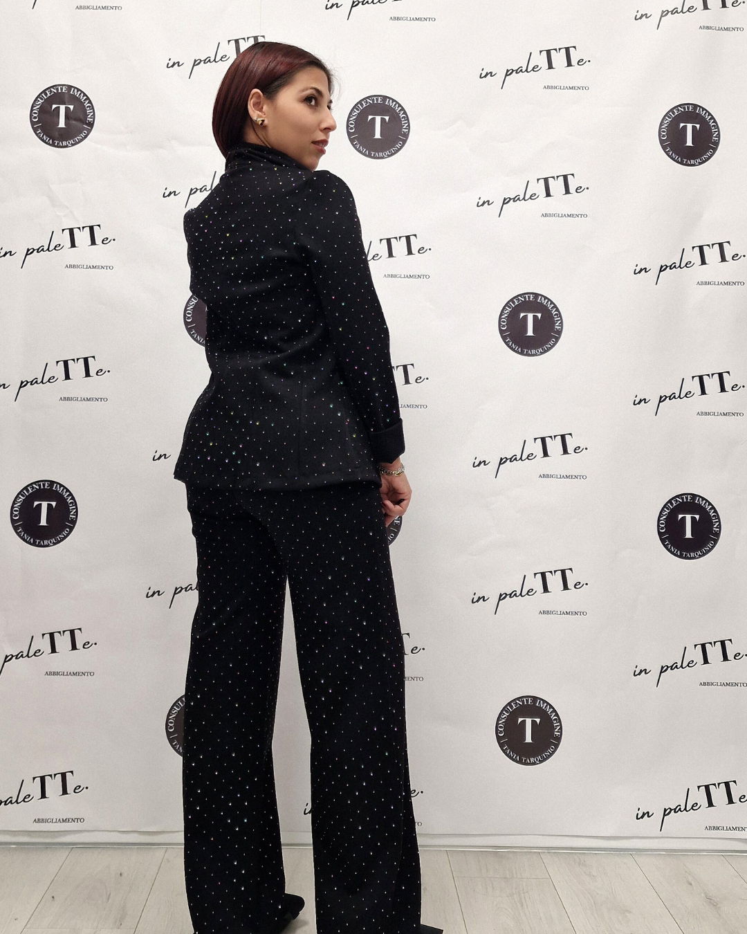 COMPLETO GIACCA & PANTALONE CON BRILLANTINI in paleTTe. abbigliamento