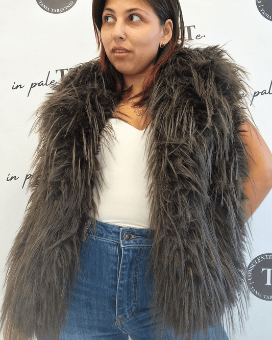 PELLICCIA SINTETICA "MIA" SMANICATO MARRONE in paleTTe. abbigliamento