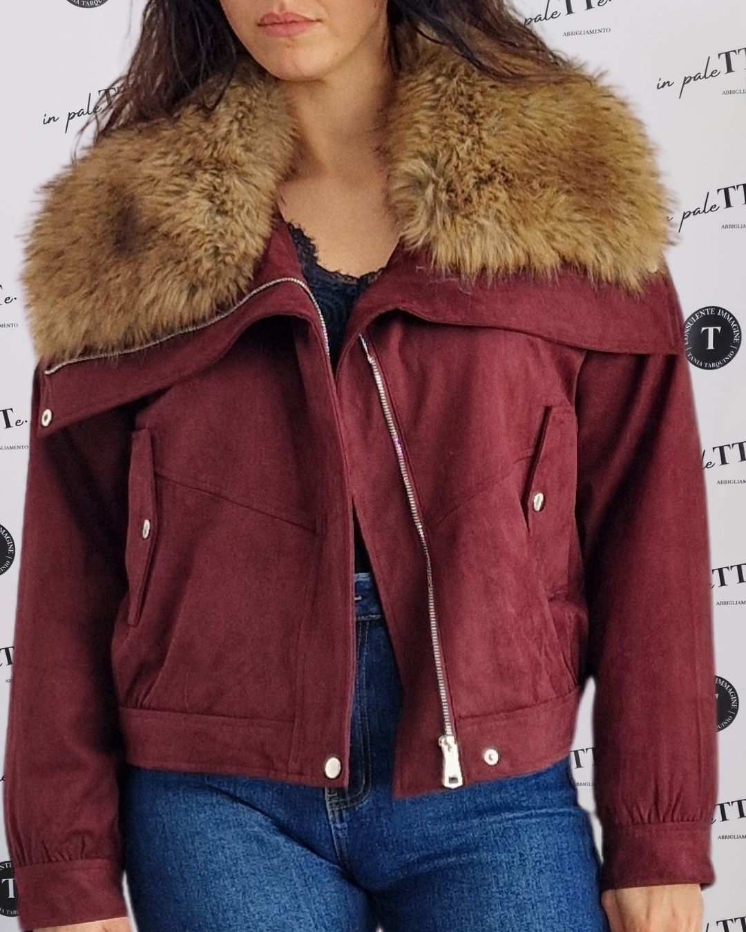 GIUBBOTTO "CLOE" BORDEAUX CON PELLICCIA SINTETICA in paleTTe. abbigliamento