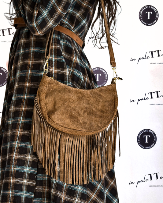 BORSA LUNA FRANGE MARRONE in paleTTe. abbigliamento