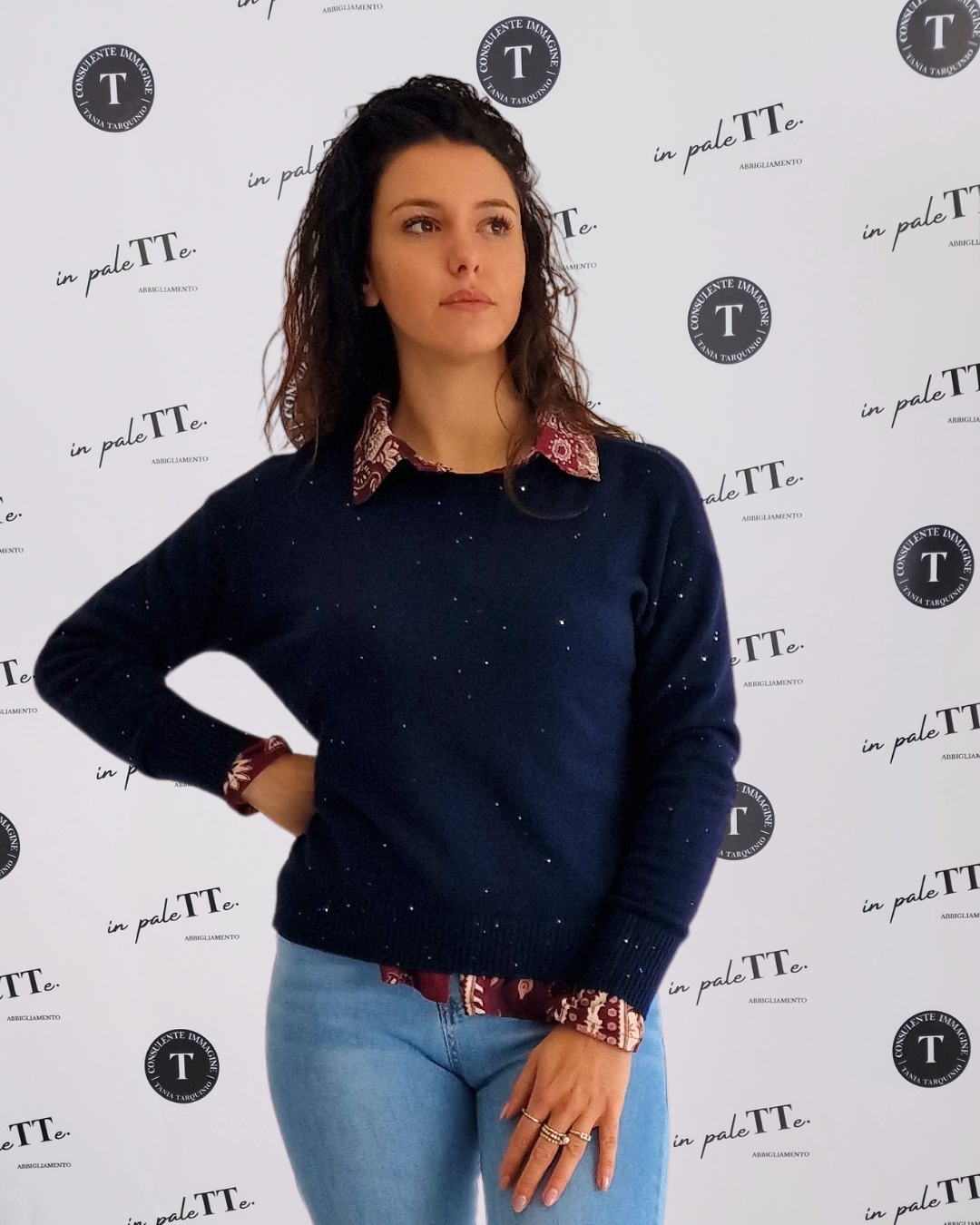PULL MINI STRASS - BLU in paleTTe. abbigliamento