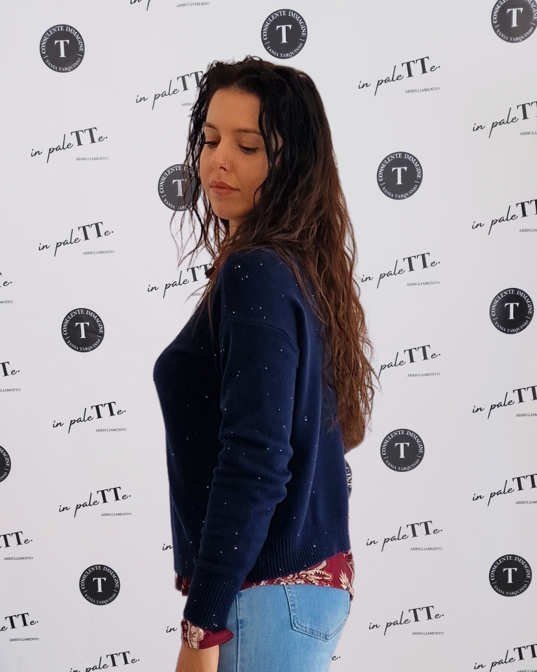 PULL MINI STRASS - BLU in paleTTe. abbigliamento