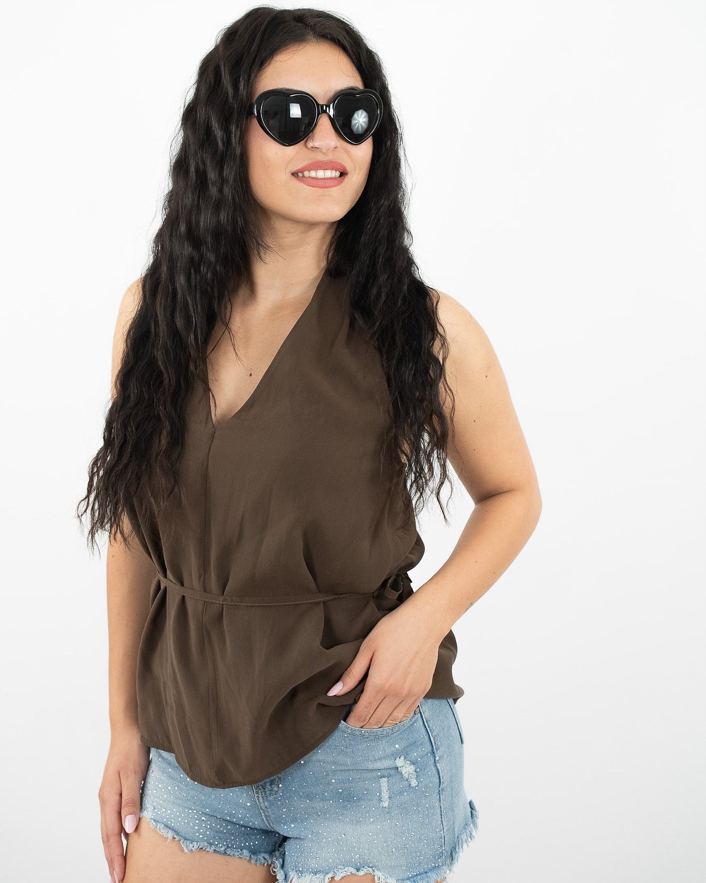 TOP A INCROCIO - marrone in paleTTe. abbigliamento