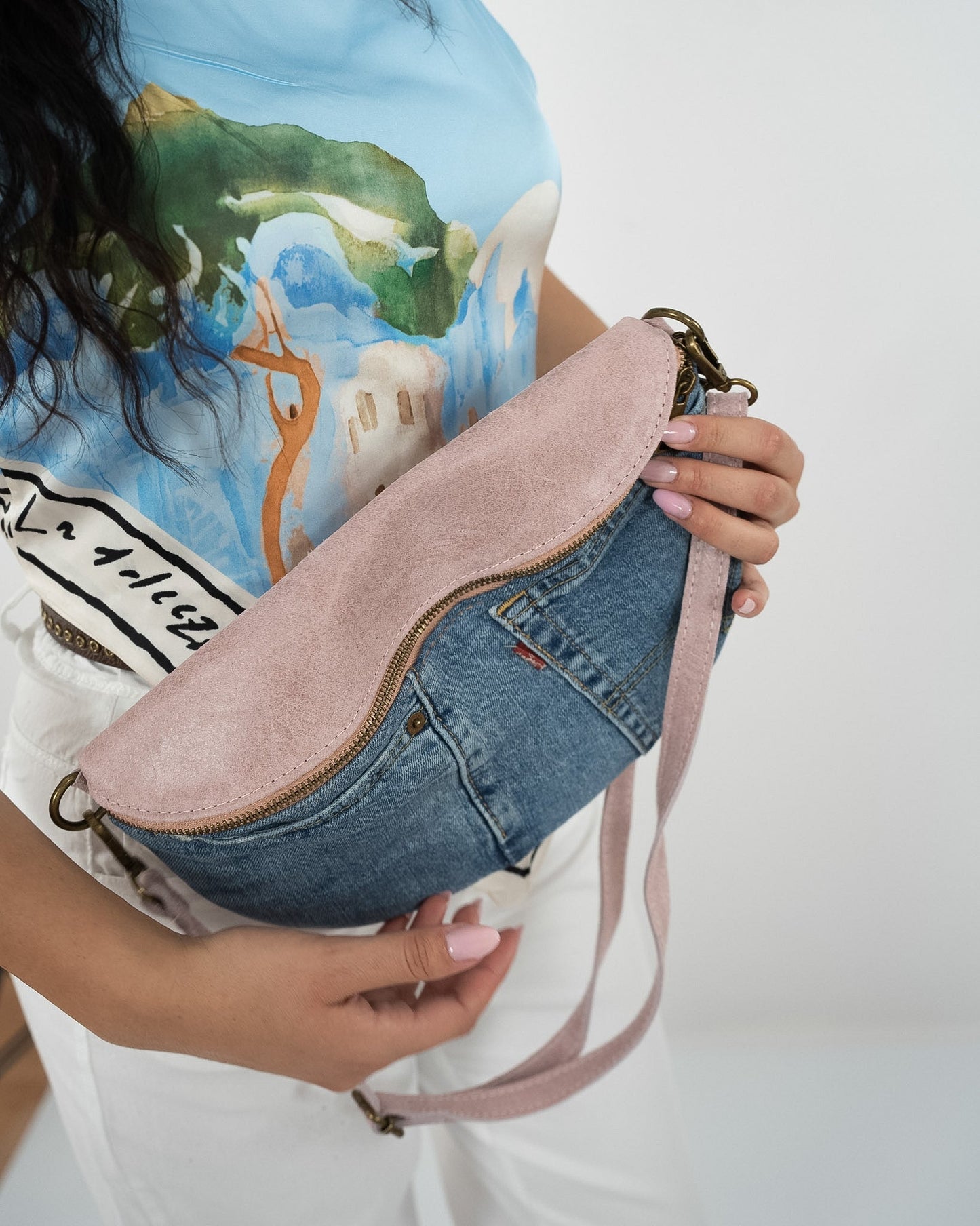 Borsa denim e rosa in paleTTe. abbigliamento
