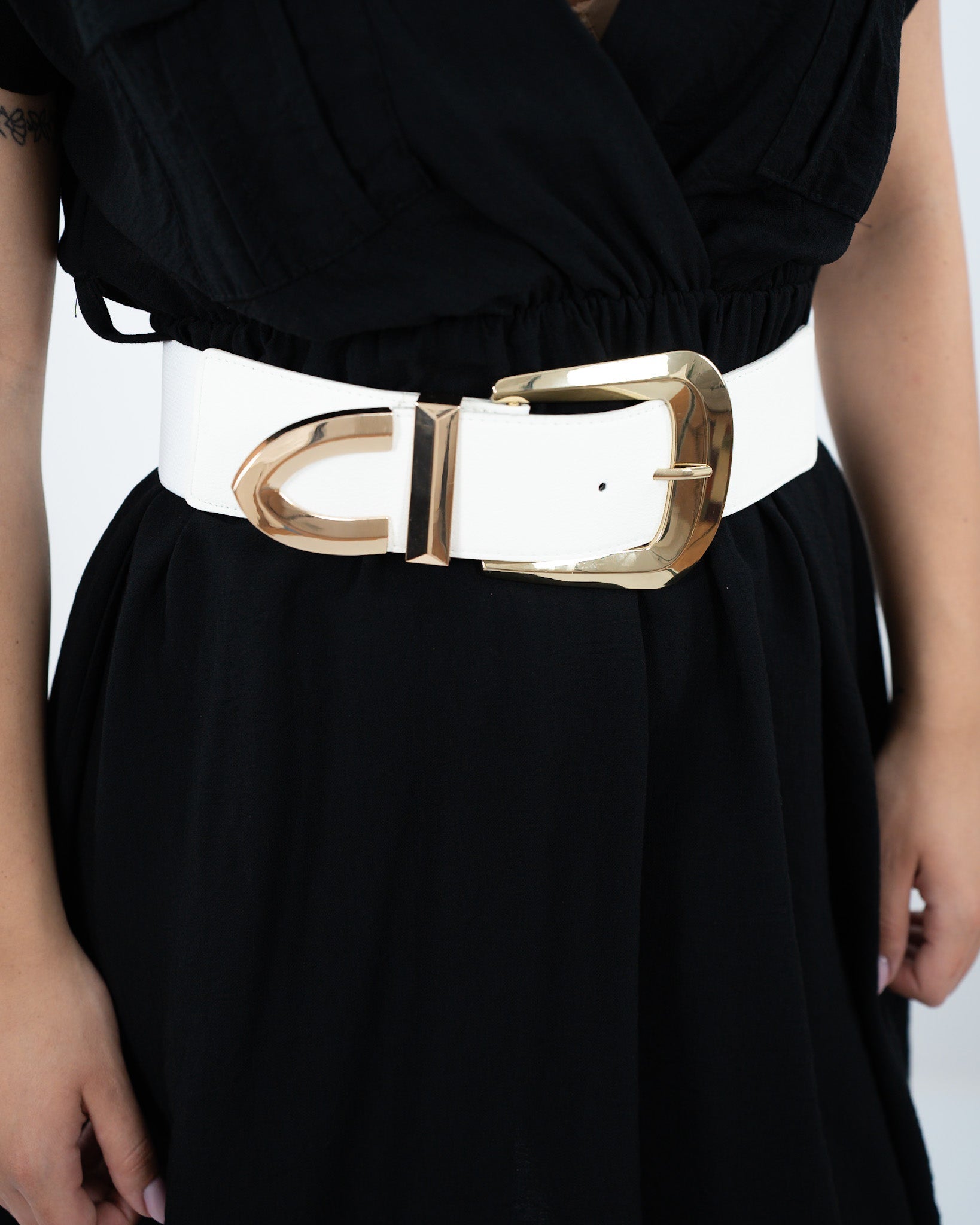 CINTURA ELASTICA ALTA - bianco con Fibbia Oro in paleTTe. abbigliamento