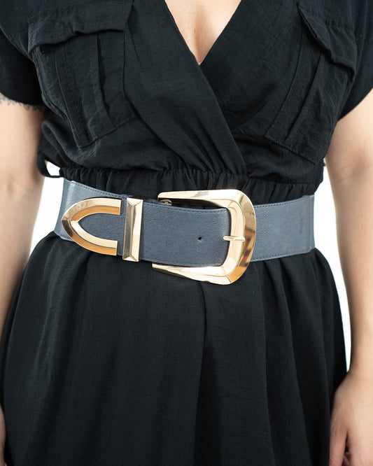 CINTURA ELASTICA ALTA - blu con Fibbia Oro in paleTTe. abbigliamento