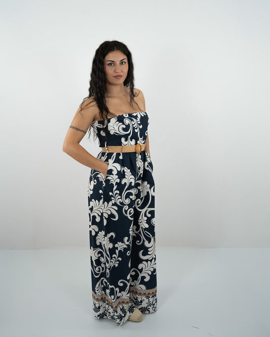 TUTA JUMPSUIT A FASCIA CON STAMPA- vari colori in paleTTe. abbigliamento