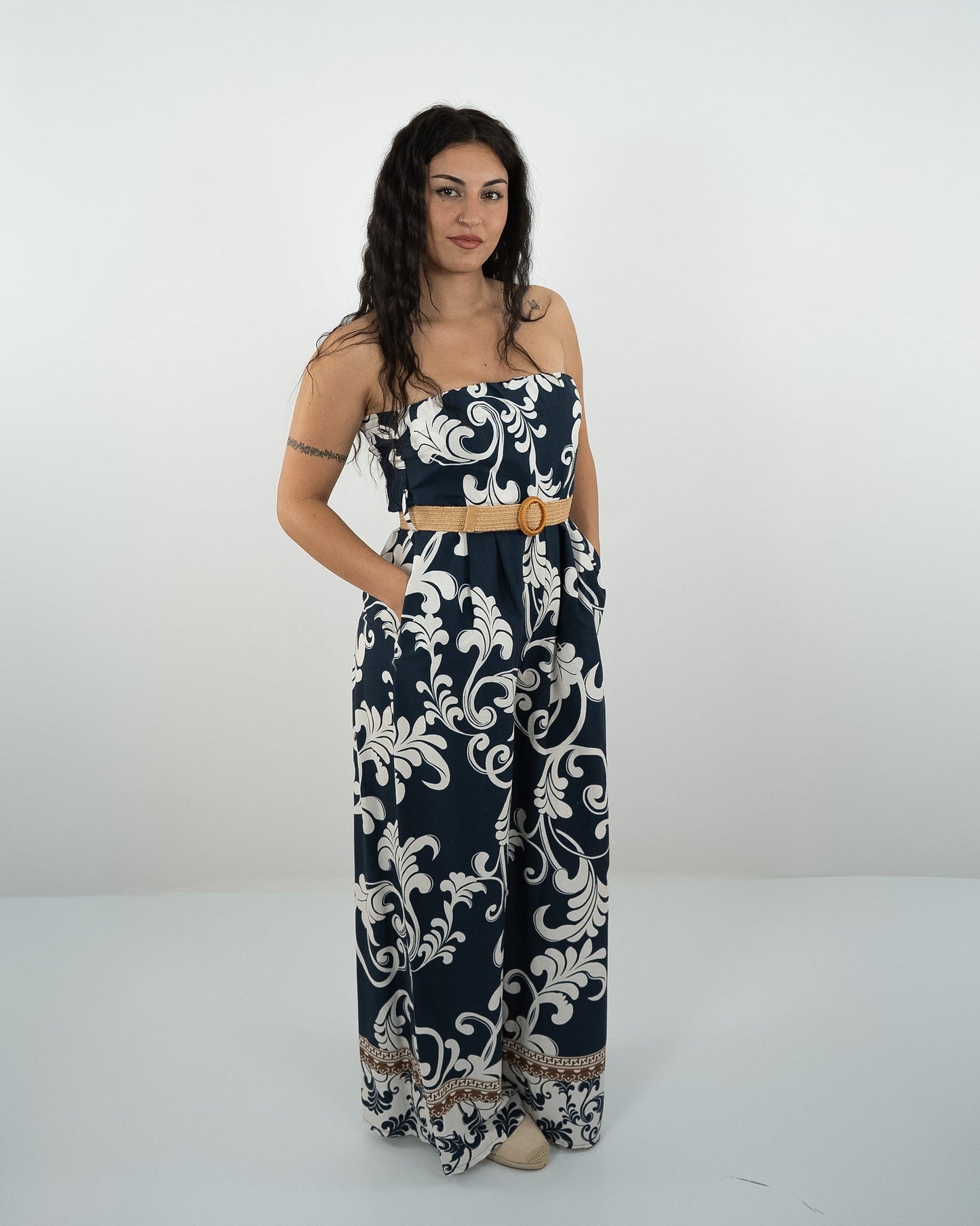TUTA JUMPSUIT A FASCIA CON STAMPA- vari colori in paleTTe. abbigliamento