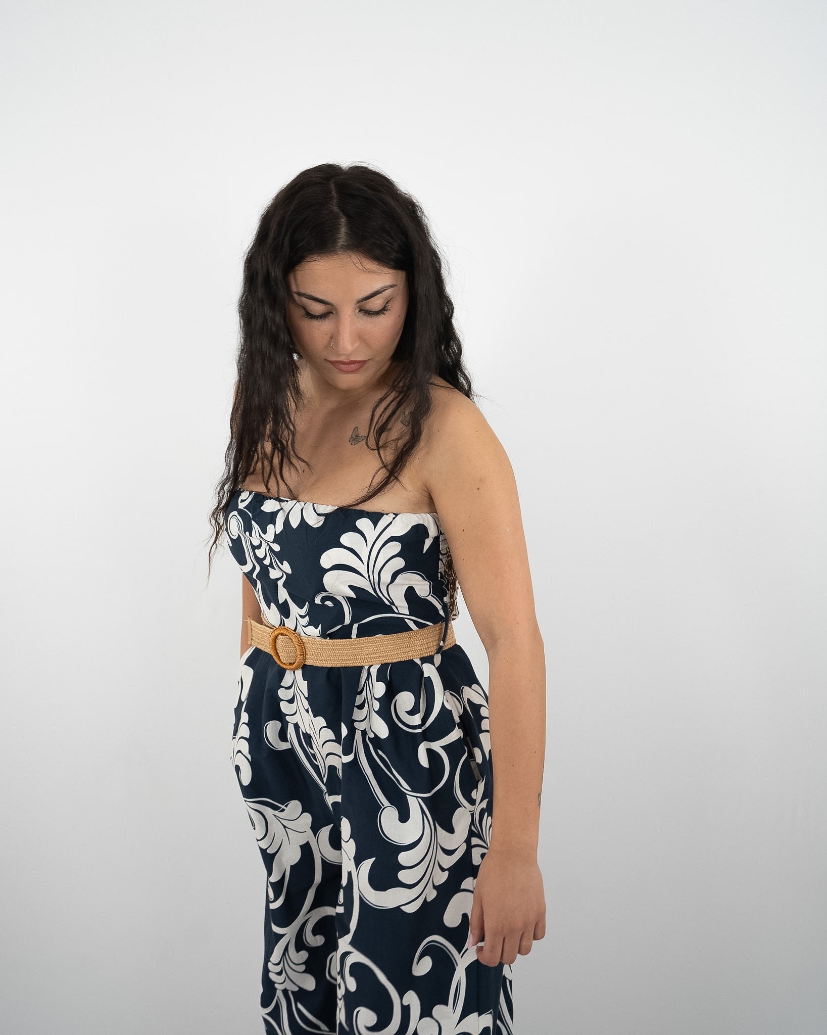 TUTA JUMPSUIT A FASCIA CON STAMPA- vari colori in paleTTe. abbigliamento