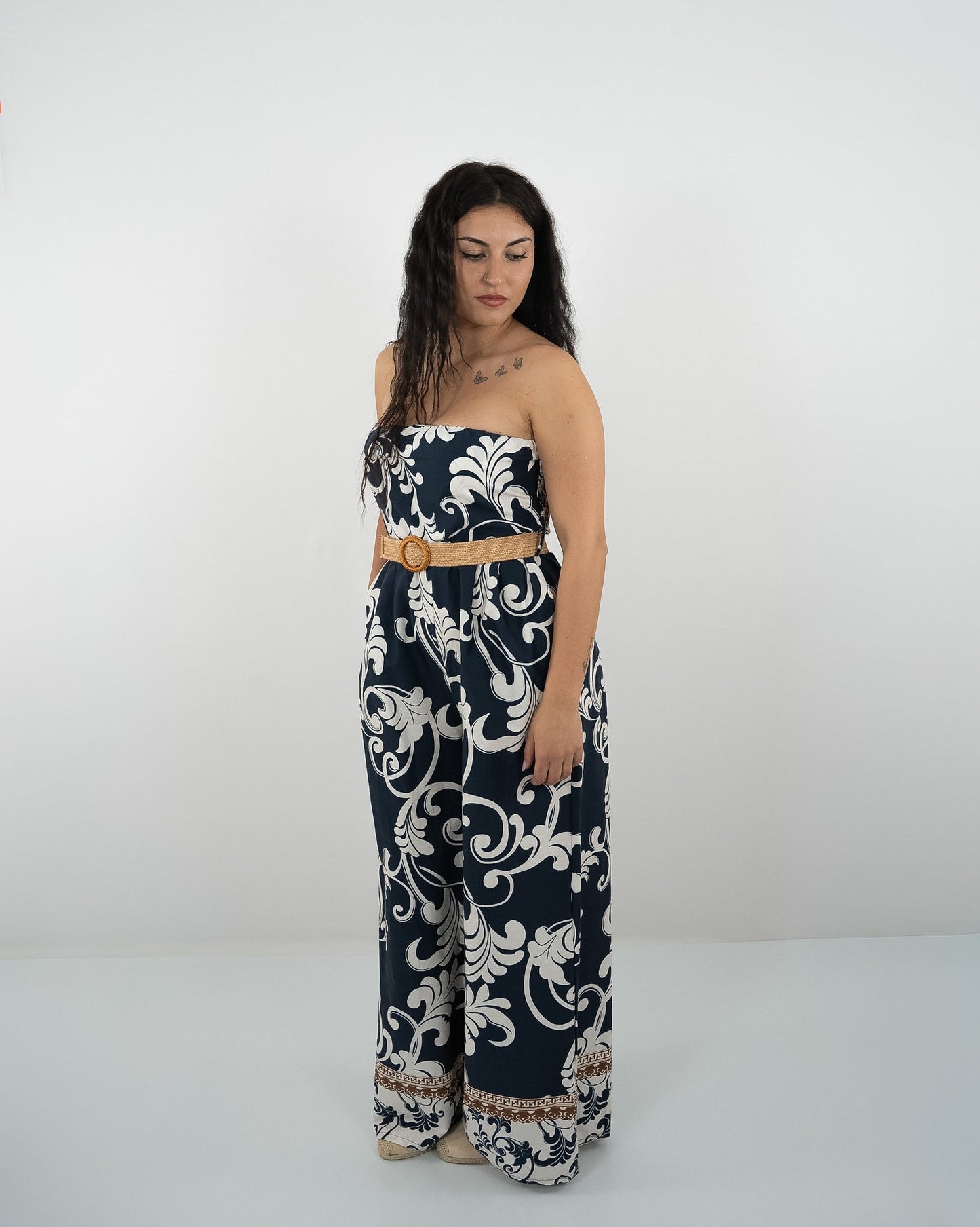 TUTA JUMPSUIT A FASCIA CON STAMPA- vari colori in paleTTe. abbigliamento