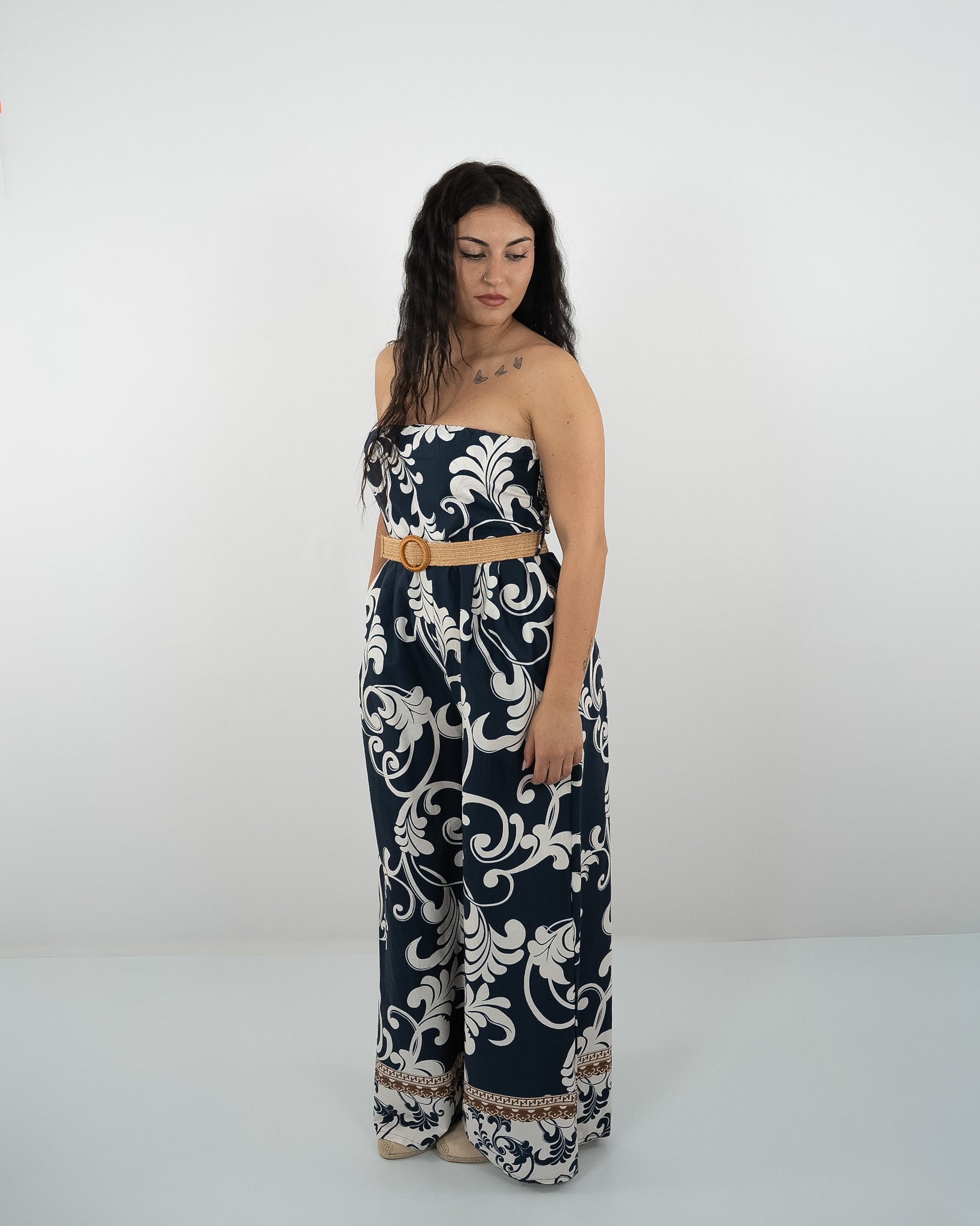 TUTA JUMPSUIT A FASCIA CON STAMPA- vari colori in paleTTe. abbigliamento