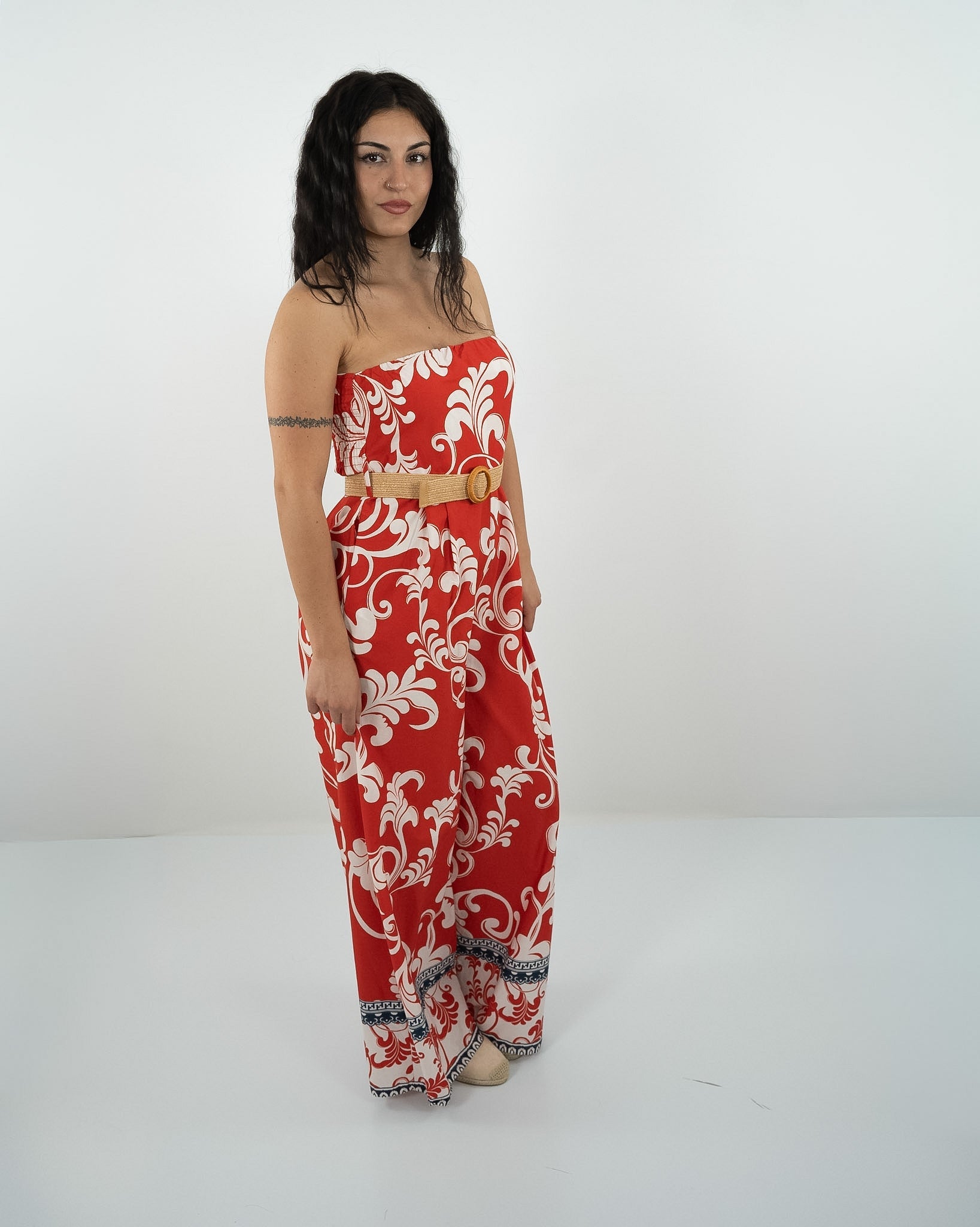 TUTA JUMPSUIT A FASCIA CON STAMPA- vari colori in paleTTe. abbigliamento