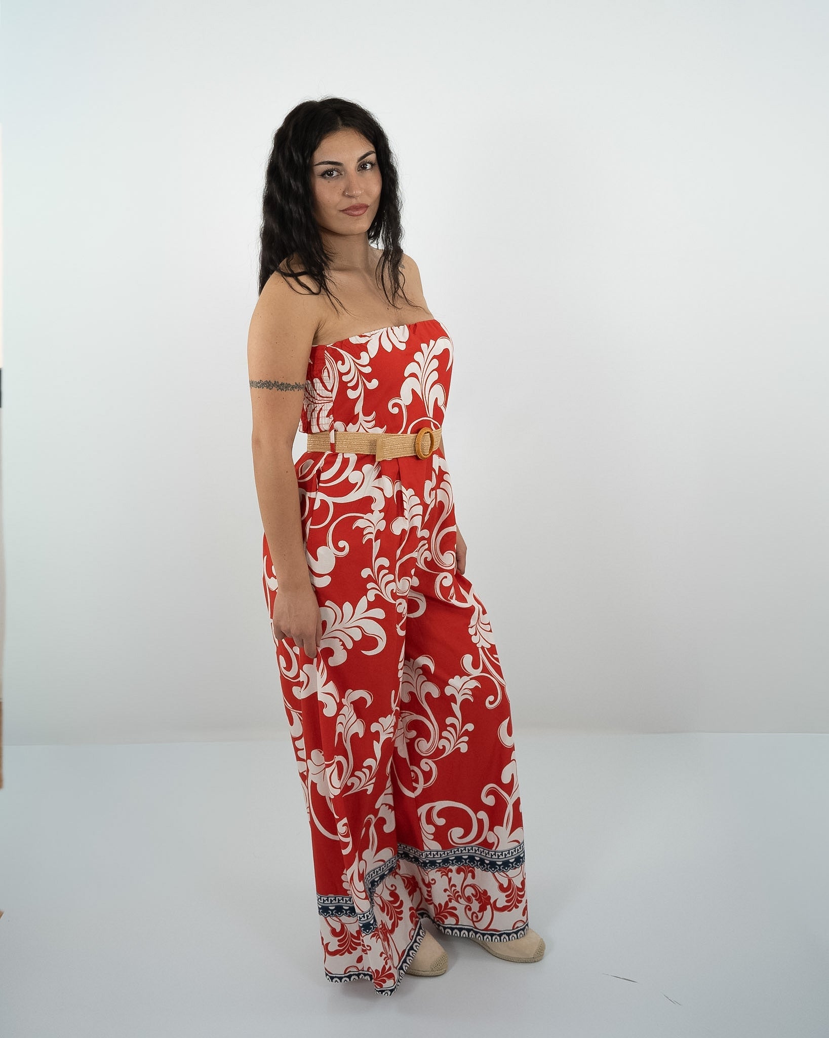 TUTA JUMPSUIT A FASCIA CON STAMPA- vari colori in paleTTe. abbigliamento