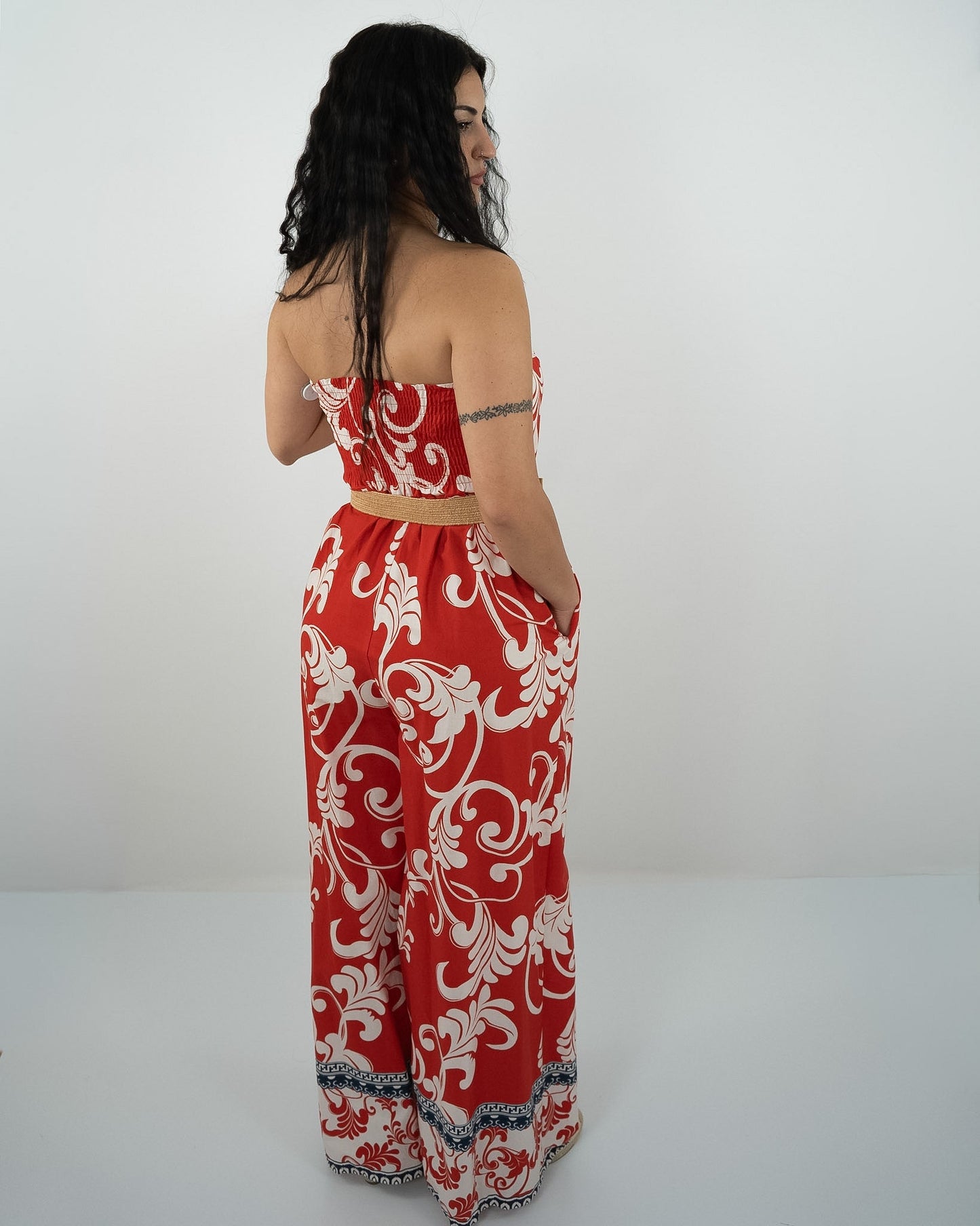 TUTA JUMPSUIT A FASCIA CON STAMPA- vari colori in paleTTe. abbigliamento